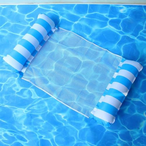 Set di 2 amache 4 in 1 con rete e amaca gonfiabile per piscina – Amaca per piscina & amaca ad acqua, lettino da nuoto e poltrona lounge per adulti e bambini, blu e arancione