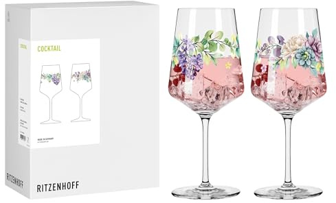 RITZENHOFF 8231002 Sprizz - Juego de 2 vasos para aperitivos (500 ml, serie Home & Garden, diseño de plantas, multicolor, fabricado en Alemania)