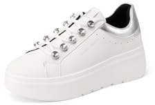 QUEEN HELENA Zapatillas de deporte de plataforma altas para mujer X33-12, blanco y plateado., 37 EU