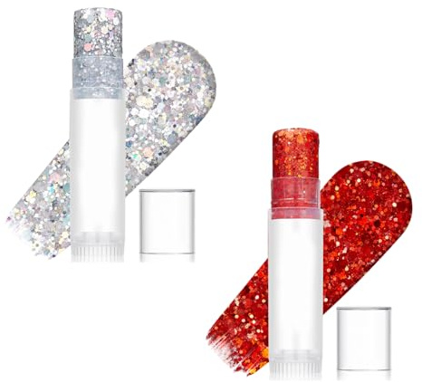 GWAWG Gel Paillettes Visage Festival 2pcs Rouge & Argent – Maquillage Paillettes Corps & Cheveux, Glitter Makeup Longue Tenue, Accessoire Carnaval, Halloween, Cosplay, Fête pour Femme & Enfant