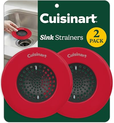 Cuisinart Sink Strainers- 2 Pack Kitchen Sink Drain Strainer & Food Catcher with Enamel-Coated Stainless Steel Rim and Silicone Base, Fits Standard 3.5 Drains, Outer Diameter 4.35, Scratch-Safe