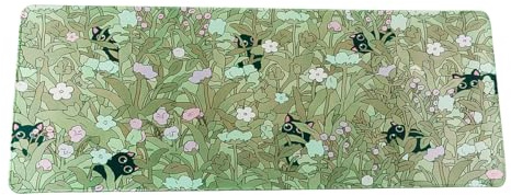 Ubric Skrivbordsunderlägg söta gröna blad rosa blommor musmatta skrivbordsskydd dekor skrivbordsmatta för flickor kvinnor 300 x 800 x 4 mm