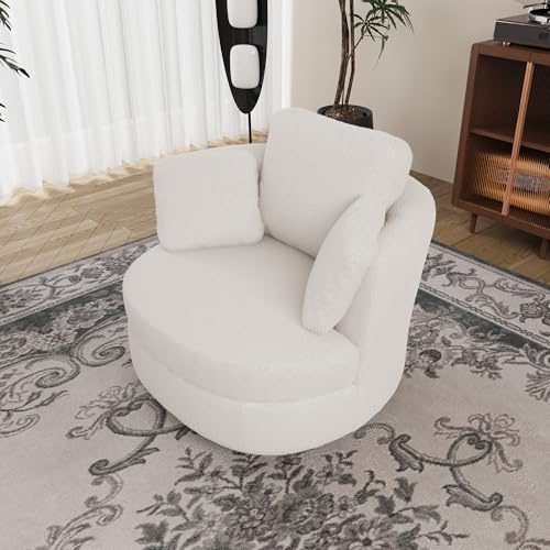 Lexiou Sillón moderno XXL de chenilla beis, 3 cojines individuales, acolchado de alta elasticidad, cómodo sillón de lectura para salón, dormitorio y estudio (marfil, sherpa)