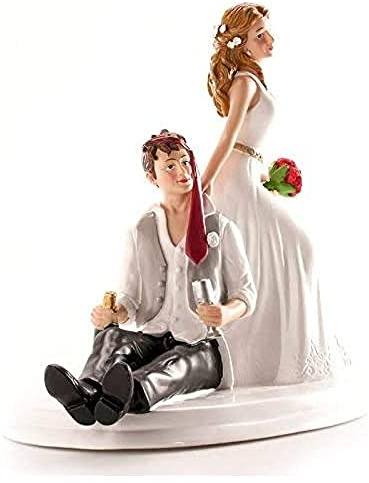 dekora – Figurine pour gâteau de mariage «Mariés émechés» – 14 cm de hauteur – Décoration de gâteau de mariage – Design original et détaillé – Cake topper apte au contact alimentaire