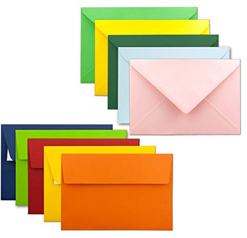 100x farbige Brief-Umschläge gemischt - DIN B6 - ca 120 x 180 mm (125 x 176mm) - Bunte Mischung - Haftklebung/Nassklebung - Mit und Ohne Futter - Gustav NEUSER