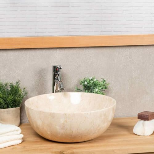 Wanda collection - Vasque Salle de Bain Ronde à Poser Léa 40cm crème