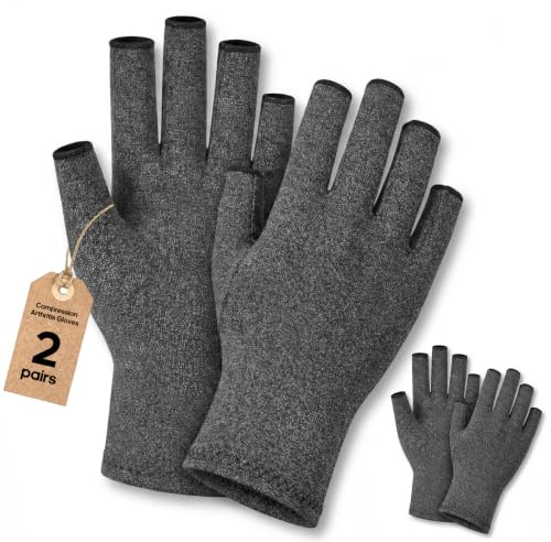 Fingerless Arthritis Gloves, 2 Pairs, Compression Gloves for Women and Men