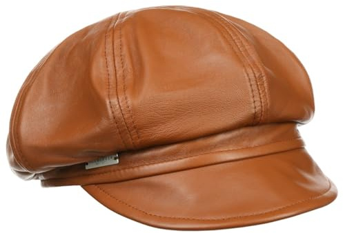 Seeberger Leder Ballonmütze Schildmütze Baker-Boy-Mütze Damencap Ledercap Damen - mit Schirm, Futter Herbst Sommer Frühjahr Winter Frühling-Sommer Herbst-Winter - L (58-59 cm) Cognac