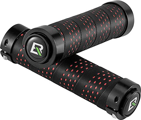 ROCKBROS Mango de Manillar de Bicicleta Impermeable Mango de Ciclismo Antideslizante Mango PU Robusto Accesorios de MTB Doble Bloqueo con Tapón de Manillar Negro-Negro Negro-Rojo Negro-Negro
