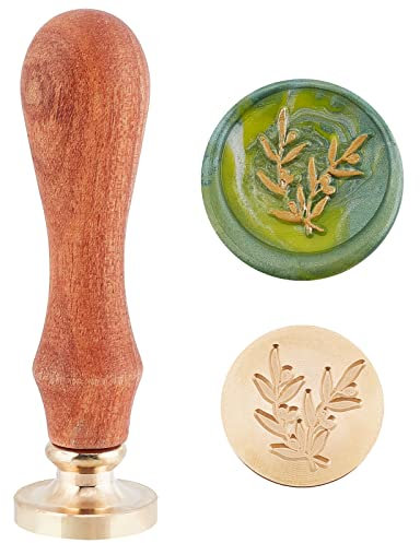 SUPERDANT Olivenzweig Wachssiegel Personalisiert Hochzeit Vintage Siegel Wachssiegel Siegelstempel Wachsversiegelungsstempel Messing Rundkopfstempel Mit Holzgriff für Geschenke Verpackung Grußkarten