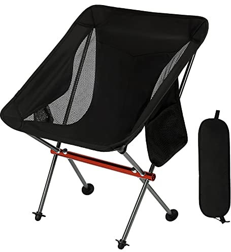 SHALLWE Ultraleichter, tragbarer Campingstuhl, Luftfahrt-Aluminiumrahmen, kompakte Klappstühle, 136 kg Kapazität, mit Breiten Füßen und Aufbewahrungstasche, geeignet für Camping, Grillen, Wandern,