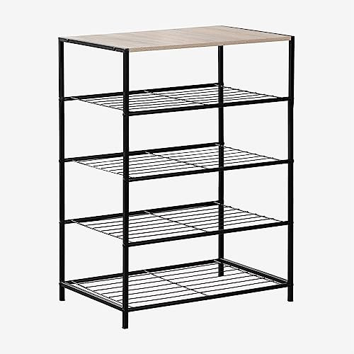 SKLUM Zapatero en Madera y Metal Baxter Aglomerado de Madera Negro - Madera Natural