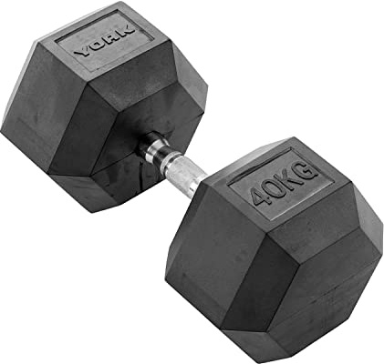 York 40kg Rubber Hex Dumbbell (x1)