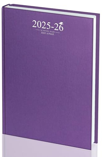 G4GADGET Academic Diary 2025-2026 A4 Day-A-Page School Planner for Students and Teachers Diary with Case Binding (Purple Cover)