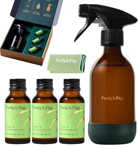 Purdy & Figg | Bathroom Bliss Starter Kit | All-Natural Non-Toxic Bathroom & Shower Cleaner | Streak-Free Surface & Toilet Bowl Cleaner | Limescale & Soap Scum Remover | Lime & Lemongrass Scent