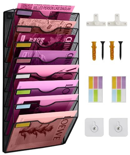 ideallife Zeitschriftenhalter Wand 8 Fächer - Wandtasche, Aktenhalter, Post-Organizer, Zeitschriftenaufbewahrung, Schreibtisch-Organizer für Schreibwaren, A4