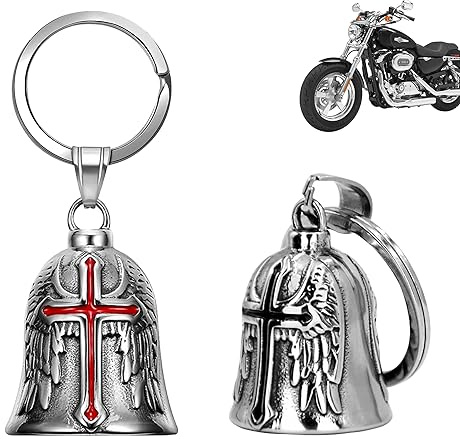 XNZMYN 2 Piezas Llavero Moto Campana Guardiana | Personalizado | Anillo Colgante | Motocicletas, Vehículos Eléctricos, Bicicletas, Coches | Amuleto de Protección y Buena Suerte (Rojo+Negro)
