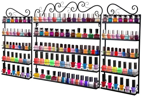 Sintuff 3 in 1 Nail Polish Rack Wall Mount Nail Polish Organizer 5 Tiers Shelf Storage Display Holder Stand Holds 200 Bottles for Home Salon Business Spa(Black)