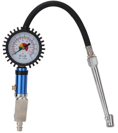 Glomora Reifendruckfüller, Reifenfüllmessgerät, Reifenfüller mit Tankstellenstecker für Autos, Motorräder, Geländefahrzeuge und Fahrräder, Messbereich 0 bis 12 bar