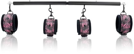 Spreader Bar Heavy Duty Stainless Steel Expandable Black Bar Home Gym with 4pcs PU Black-Pink Adjustable Strap,Sports Aid Training Fitness Gear Pilates Aid Kit,Indoor Yoga Set