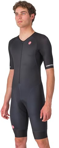 CASTELLI Core Tri-Anzug für Herren, kurzärmelig, Radfahren, Rennen, Schwimmen, Radfahren, Laufen, aerodynamischer Triathlon-Anzug mit Taschen, Schwarz, M