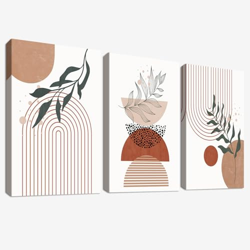 3 Pcs Boho geometrico Stampa su tela Con Cornice Nero Beige Terracotta Arte Minimalista Pittura Quadri su tela Quadri Moderni Camera da Letto Soggiorno Decorazioni Murale 120x60cm(16x24x3pcs)