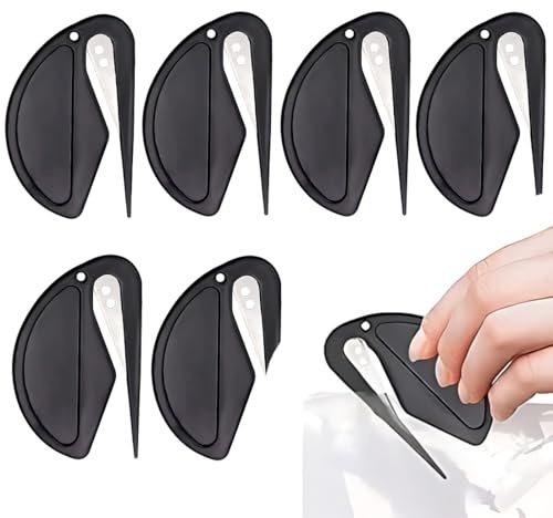 JUGUTA Brieföffner, 6 Stück Letter Opener, Folienmesser Folienschneider Mit Metallklinge,Kunststoff Slitter Effizient Mail Öffner Tool Für Verpacken Post Und Papier Schneiden Schwarz