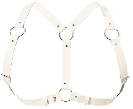 GENEMEN Mens Body Chest Belt Harness PU Leather Supporters Adjustable Shoulder Strap Sexy Party Cosplay Costume (A-White)