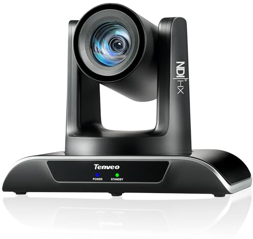 Tenveo NDI PTZ Camera 20X Optical Zoom, AI Auto Tracking, 1080P 60FPS, LAN/USB3.0/HDMI PoE Camera for Church Services Worship Video Conference Live Events Youtube OBS