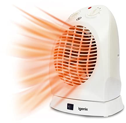 Igenix IG9021 Upright Portable Oscillating Electric Low Energy Fan Heater with 2 Heat Settings, Ideal for Small Rooms, Caravans and Garages, 2000 W, White