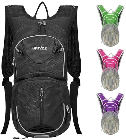 Mochilas Ciclismo 12L Ligero MTB Mochila con Tira Reflectante Y Bolsa De Malla para Sujetar El Casco Mochila Senderismo Hidratación Mochila Negro