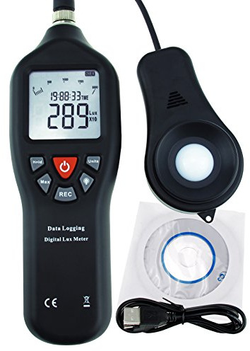 Gain Express Digital Light Meter Lux Meter Measurement Range Detachable Sensor 0 to 200,000 Lux Min/Max/Avg Functions (with Data Record Function) + CD Software w/USB Power Cable
