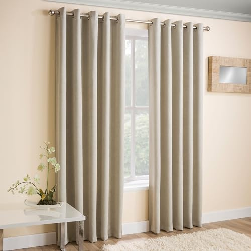 Enhanced Living Vogue Cream 46 x 54 inch (117x137cm) Eyelet Thermal Noise Reducing Dim Out Curtains for Bedroom and Living Room