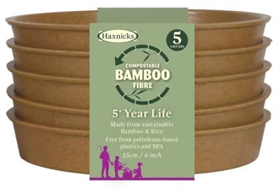 Haxnicks 5x Indoor & Outdoor Sustainable Bamboo Fibre Plant Saucers | 6 Inch Diameter | Pack of 5 | Terracotta | Pot140201