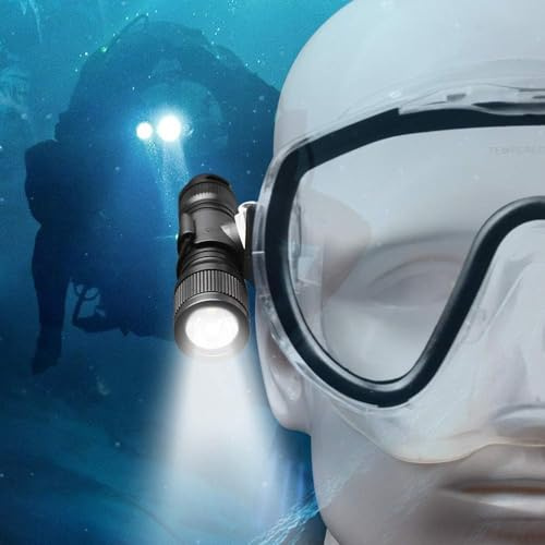 ORCATORCH D560 Mini lampe frontale de plongée avec interrupteur rotatif à 360 degrés, clip de masque rotatif à 360 degrés, cordon, joints toriques (masque de plongée non inclus) (noir)