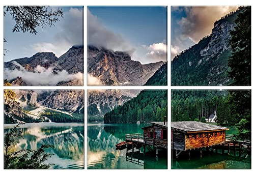 JBER Art Acoustic Panels, 6 Pack Self-Adhesive Large Wall Art Paintings for Wall Decoration, Sound Absorbing Panels for Recording Studio, Living room and Bedroom, 72x48inch(Mountain Cabin)
