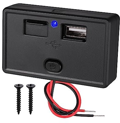Cargador USB Doble 4.8A para Coche 12V con Interruptor, Empotrable Universal para Autocaravanas, Barcos y Motocicletas
