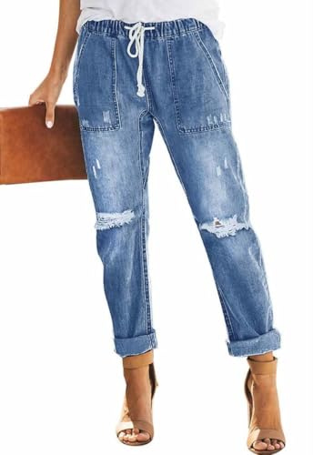 Alaster Queen Boyfriend Jeans Women Ripped Look and Stretch Comfortable Baggy Casual Jeans for Women Blue XL