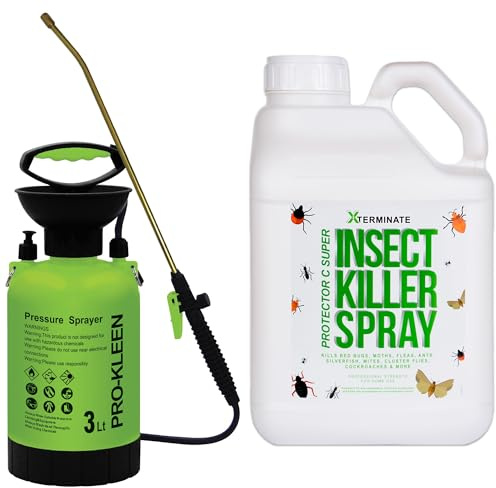 Xterminate Insect Killer Repellent Spray 5L Triple Action Insecticide - Kills Bed Bugs, Fleas, Moths, Ants & More - Unscented & Non-Staining Formula - Lasts for up to 6 Weeks with 3L Pump Sprayer