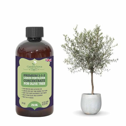 Premium Liquid Olive Tree Plant Fertilizer - 3-1-2 Concentrate for Indoor Plants and Flowers by GardenNova | Organic Plant Food for Olive Trees - 8oz
