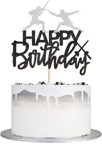 Blumomon 1 Stück Fechten Tortenaufsatz Happy Birthday Zeichen Tortenaufsatz Fechten Spieler Kuchen Dekorationen für Sport Thema Geburtstagsparty Zubehör