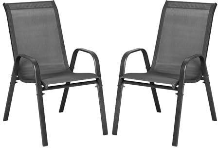 WOLTU Set di 2 sedie da giardino impilabili, sedie da esterno con braccioli e schienale, per terrazza, balcone, grigio scuro