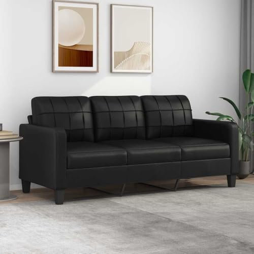 Emmtore Sofa,Couch für Wohnzimmer,Polstersofa mit Metallgestell, Loungesofa Wohnzimmersofa Wohnzimmermöbel,Kunstleder Sofa,Schwarz,180 cm