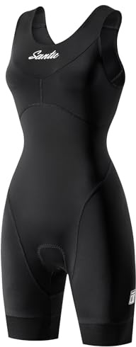 Santic Traje de Triatlón Acolchado para Mujer, Traje de Triatlón de Una Pieza, Sin Mangas, Tri-Traje de Bicicleta, Skin Suit de Secado Rápido que Adelgaza, Ciclismo, Negro, Talla S