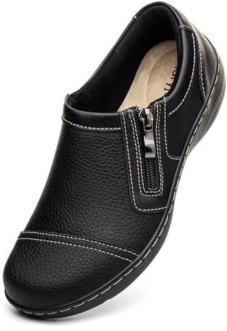Gloryjoy Women's Comfortable & Lightweight Leather Loafers Cute Slip On Dress Shoes for Women Business Casual Office Work Shoes Everyday Walking Flats, Black, 10 M US