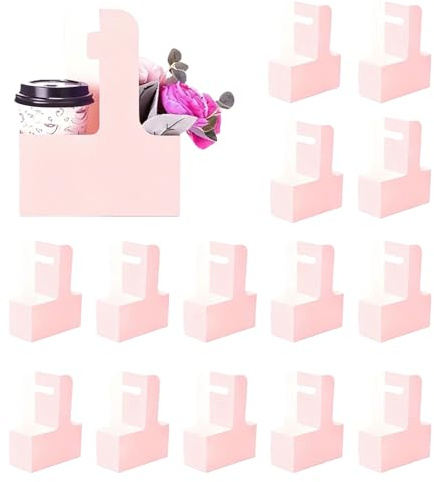 Portabevande Marrone Chiaro,Portabevande In Carta Kraft, Bevande Asporto, con Manico per Asporto, Servizio Ristorazione Ottimo per Contenere Caffè, Tenere Tè,Latte, Succo di Frutta,15 Pezzi(Rosa)