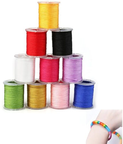 10 Rollos Hilo Encerado de Nylon, 0.8mm*10m Vistoso Hilo de Cuerda Cera Trenzado Cuerdas Cordon 10 Colores, Hilo Nylon Cordón de Satén Macrame para Hacer Pulseras Hilos encerados Joyas DIY