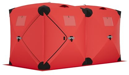GarveeLife Ice Fishing Insulated Tent, Large Pop-Up Portable Hub-Style Ice Fishing Shelter, 6-7 Person Shelter 68 Square Feet of Fishable Area