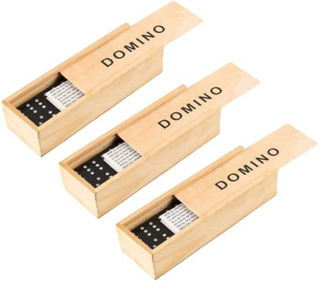 Vaguelly 3 Sets Wooden Dominoes Building Blocks Set Black Tiles Educational Table Game for Family Interaction Indoor Outdoor Play with Storage Box