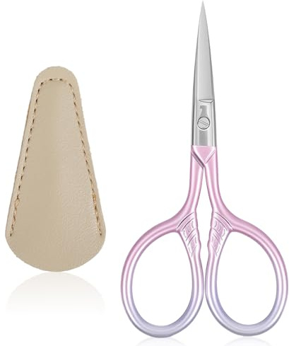 Mini ciseaux de toilettage professionnels avec pointe droite en acier inoxydable, 8,9 cm, rose, petits ciseaux de beauté avec étui en cuir pour soins personnels, épilation du visage et coupe des